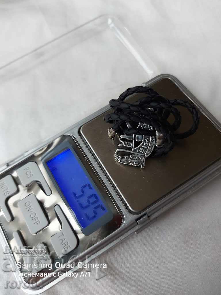 SILVER PENDANT WITH LEATHER CARRIER - 7 SILVER PENDANT WITH LEATHER CARRIER - 7