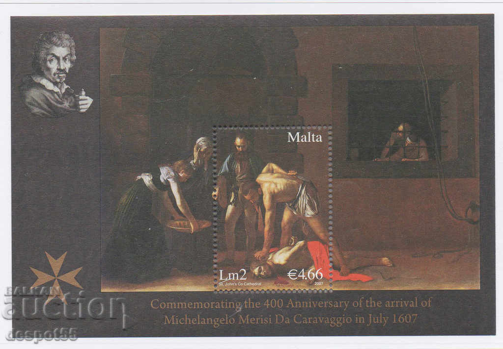 2007 Μάλτα. 400 χρόνια από την άφιξη του Καραβάτζιο στη Μάλτα. Bl.