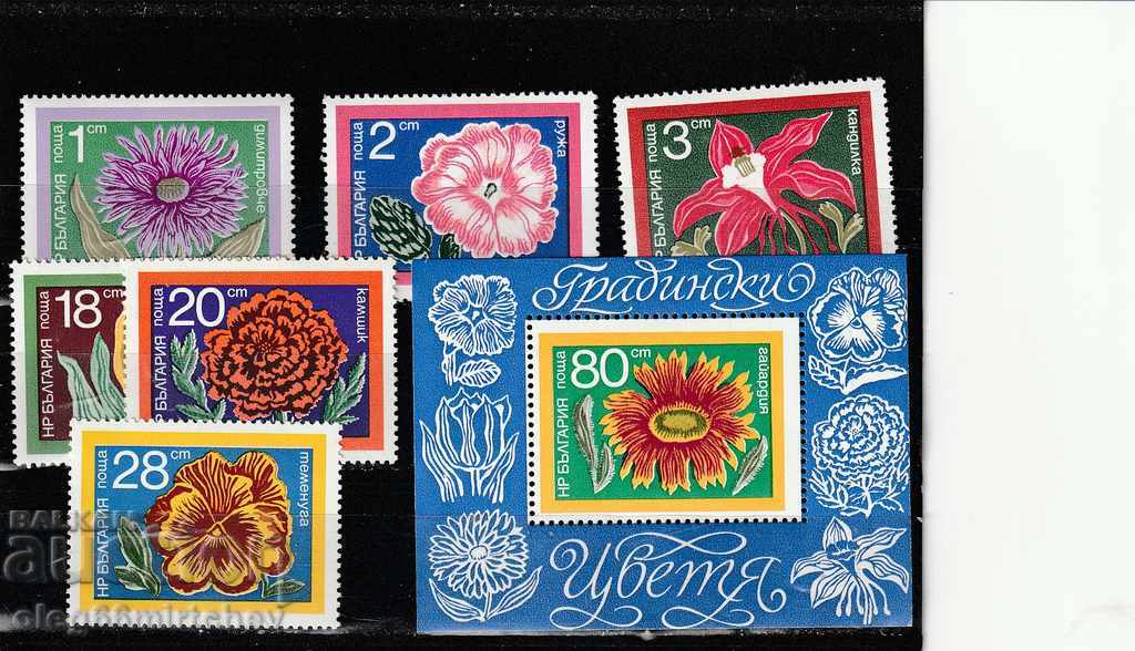 България 1974 г Градински цветя БК№ 2415/21 чисти с+бл.