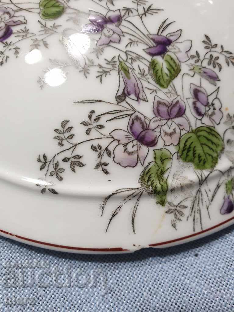 Μεγάλη πορσελάνινη σουπιέρα με βιολέτες. - 5 Μεγάλη πορσελάνινη σουπιέρα με βιολέτες. - 5