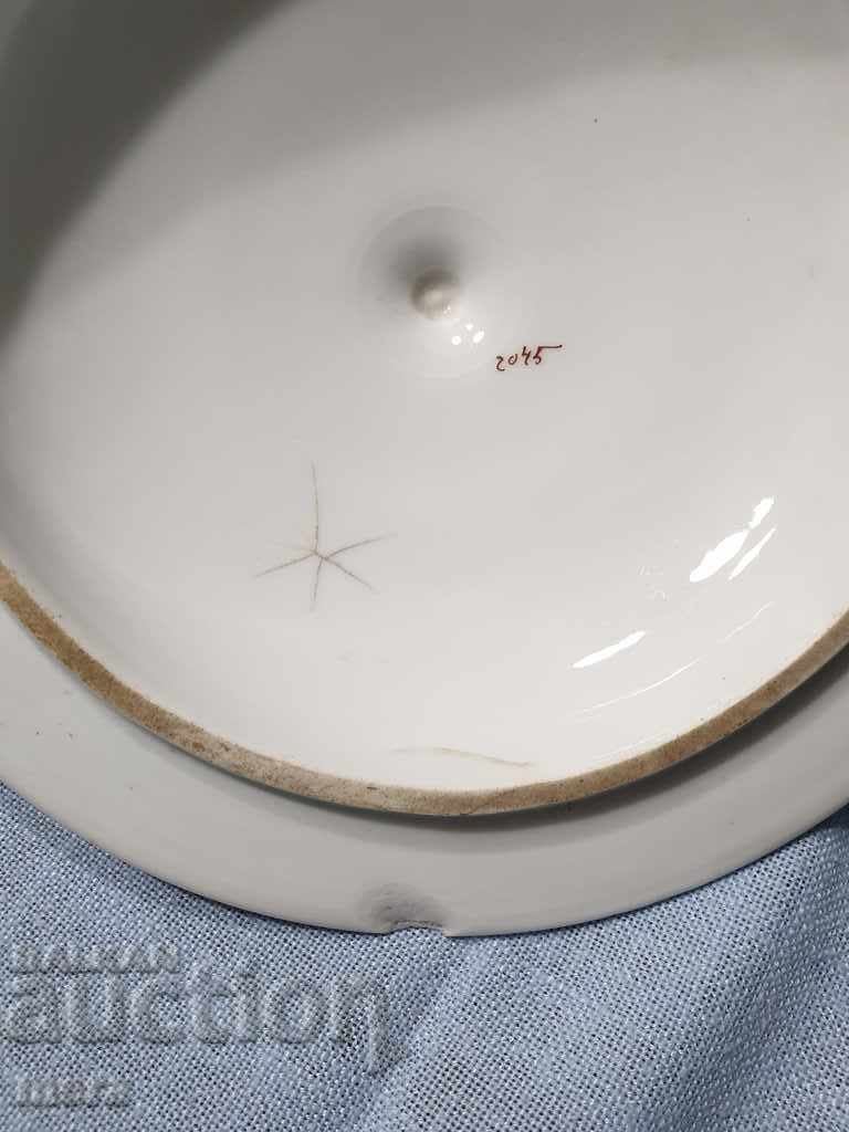 Μεγάλη πορσελάνινη σουπιέρα με βιολέτες. - 6 Μεγάλη πορσελάνινη σουπιέρα με βιολέτες. - 6