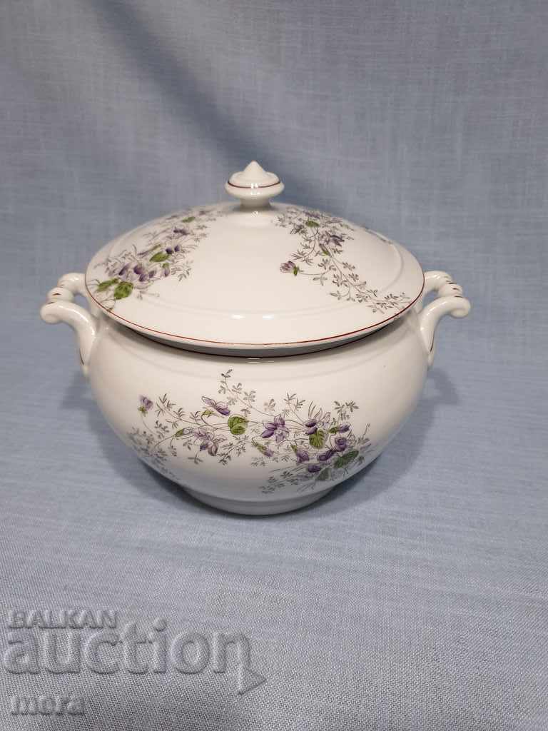 Large porcelain tureen with violets.