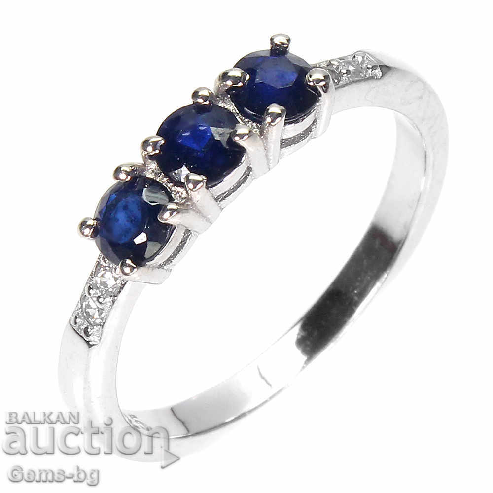 Ring with natural sapphires and zirconium