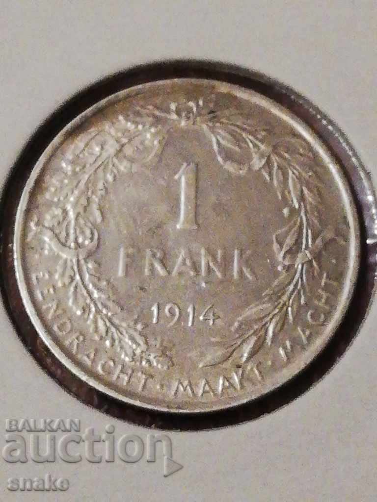 Belgia 1 franc 1914 Argint