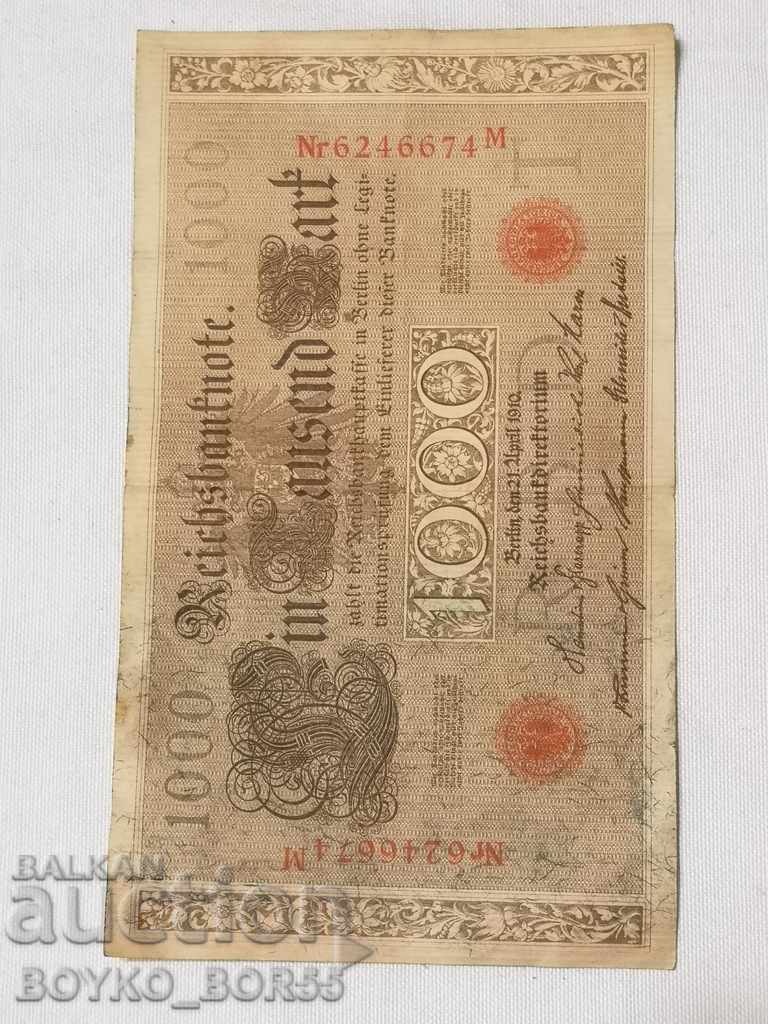 Bancnotă germană germană de calitate 1000 de timbre 1910