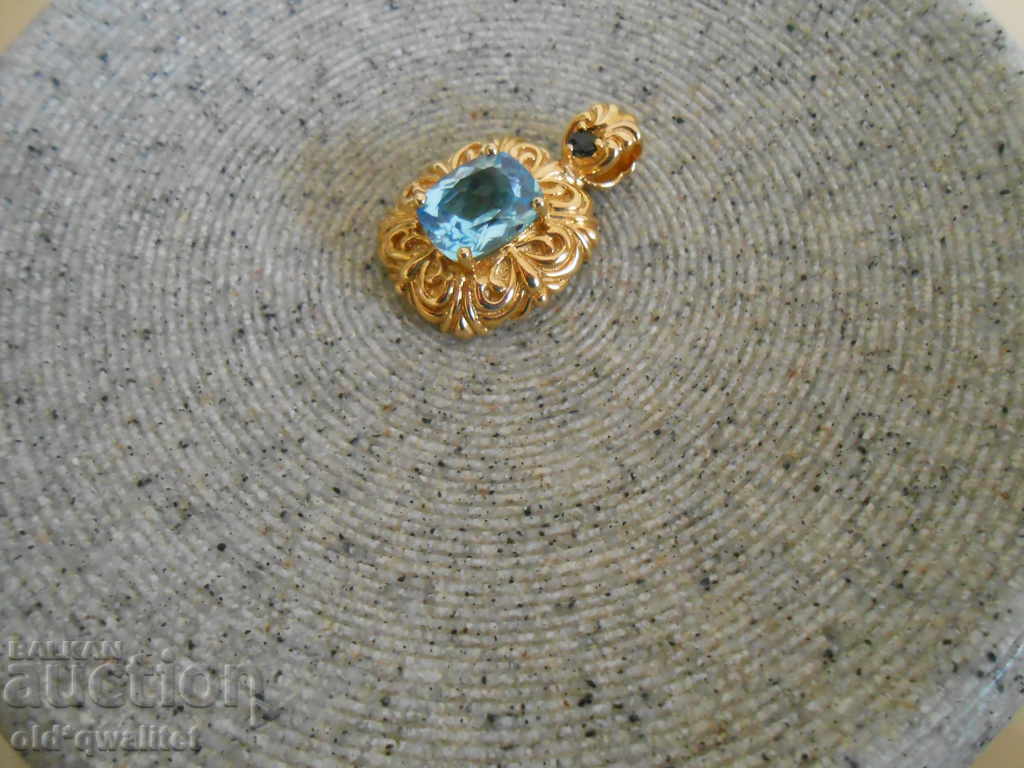 Medallion with first-class Topaz, Sapphire, Silver 925 gilding - 5