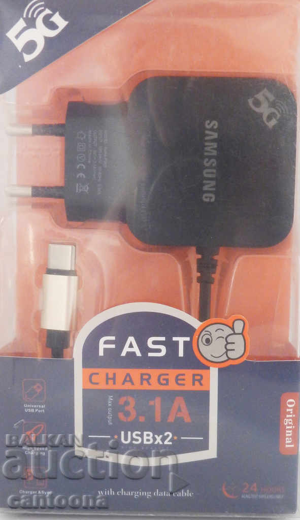 Fast charger with 2 USB ports and TYPE C connector, 3.1 A