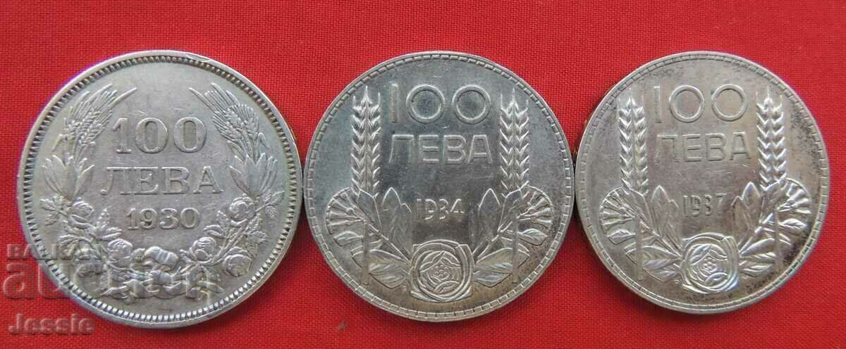 Lot de 3 buc. 100 BGN fiecare 1930, 1934 și 1937.