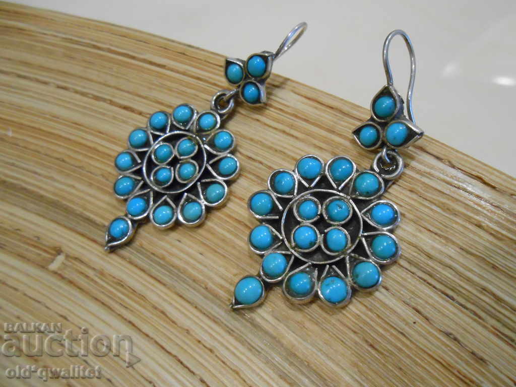 Lovely long silver earrings, 925 Silver and blue stones