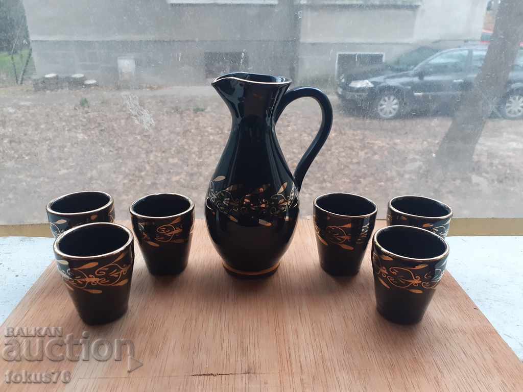Glazed brandy service glazed Trojan pottery gilding