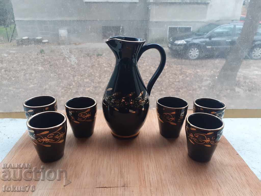 Service for heated brandy glazed Trojan ceramics gilt