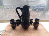 Serviciu de rachiu incalzit glazurat ceramica troiana aurita