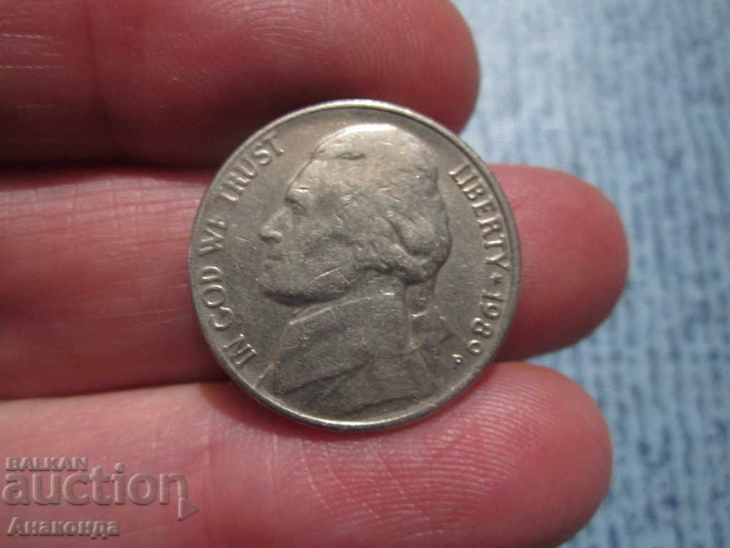 1989 год САЩ - 5 цента буква - P
