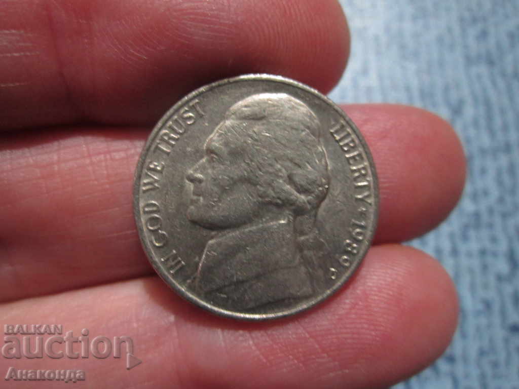 1989 год САЩ - 5 цента буква - D