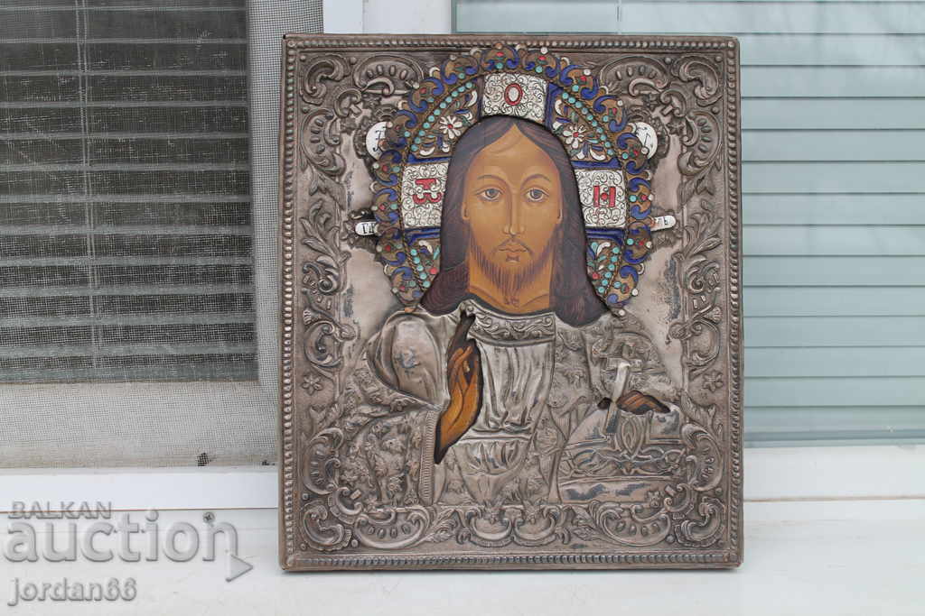 Russian icon-tempera / enamel silver plated