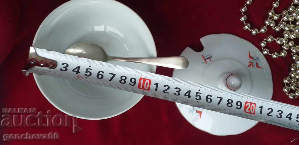 Fine porcelain sugar bowl and silver spoon with price 25.00 BGN | € 12.78