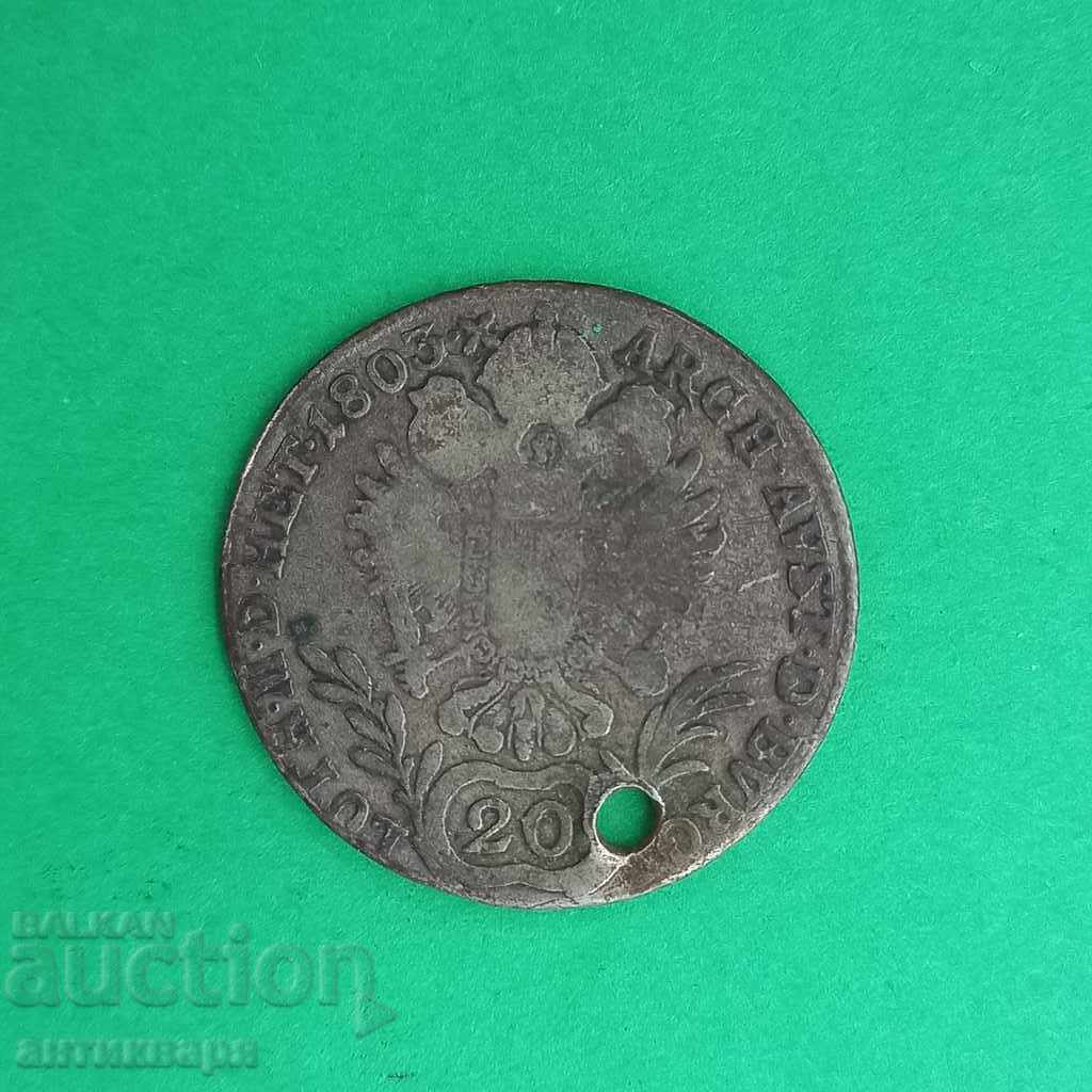 20 кройцера Австроунгария 1803  сребро -  2