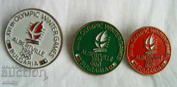 3 броя Значка зимна Олимпиада Албервил 1992, отбор България