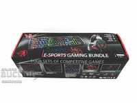 E-SPORTS gaming set for computer, 4 parts, LED lights