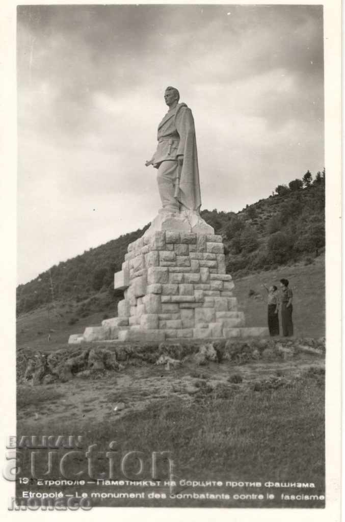 Old postcard - Etropole, Monument to the fighters