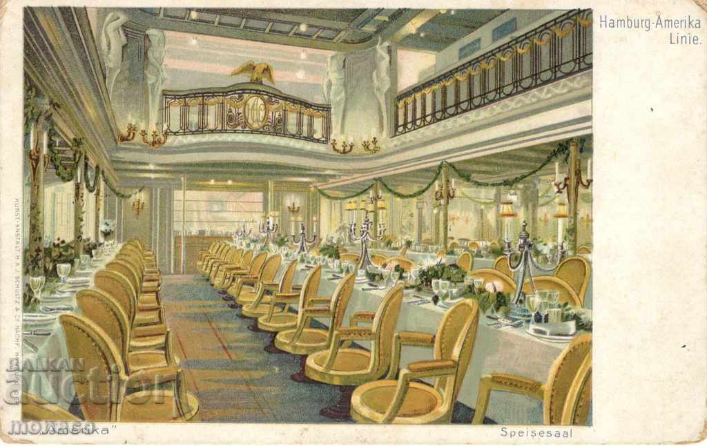 Old postcard - Hamburg Ship, Restaurant