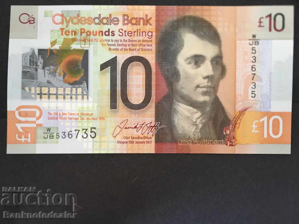 Scotland Clydesdale 10 Pounds 2017 Pick 229q Reference 6735 Uncirculated