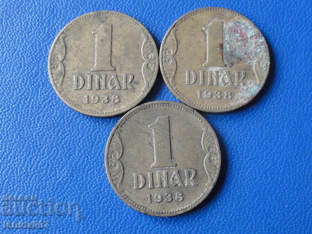 Yugoslavia 1938 - 1 Dinar (3 pieces) - 5 Yugoslavia 1938 - 1 Dinar (3 pieces) - 5