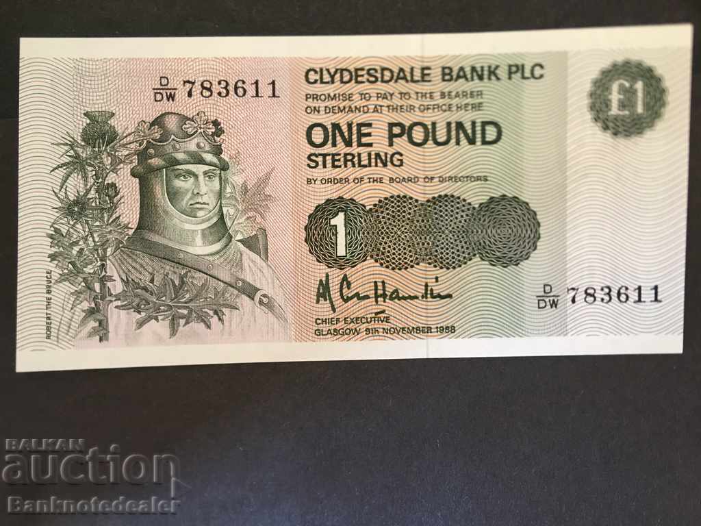 Scotland Clydesdale Bank 1 Pound 1988 Pick 211d Ref 3611 Unc