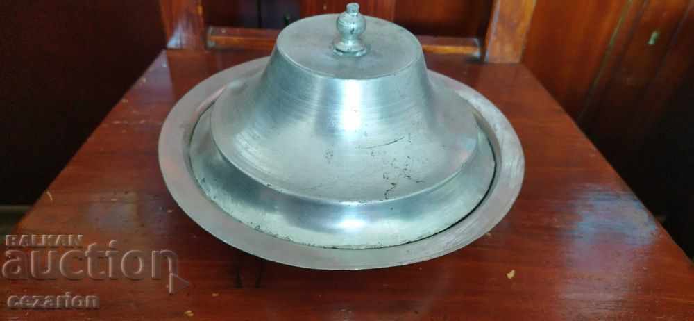 Gray tinned copper vessel with lid