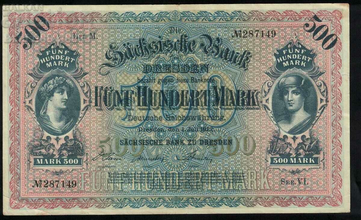 Germany 500 Mark 1922 Bank of Saxony Dresden Pick S954
