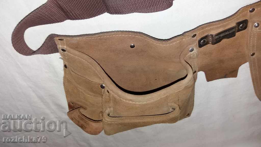 Auction Work Tool Belt with Thick Leather Saddlebags--Stanley Auction Work Tool Belt with Thick Leather Saddlebags--Stanley