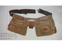 Work Tool Belt with Thick Leather Saddlebags--Stanley