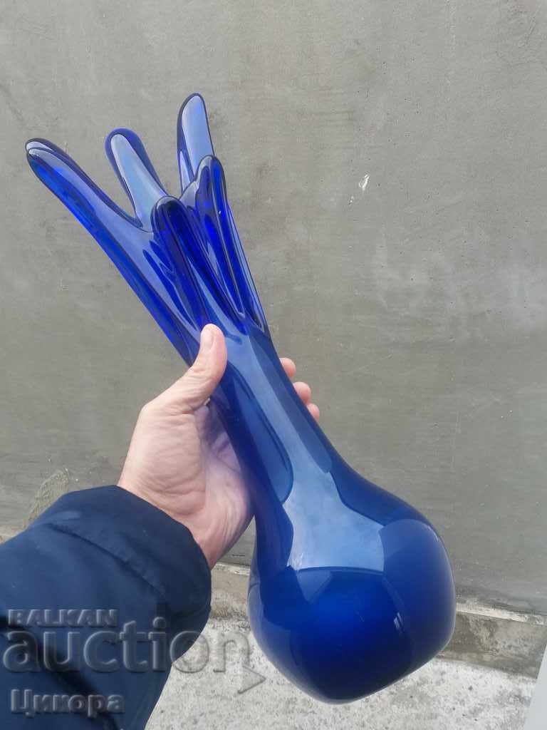BLUE GLASS VASE BLUE GLASS CRYSTAL