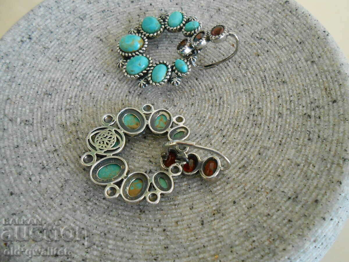 Сребърни обици, Камък: Гранат и Тюркоаз, Сребро 925 - 5 Сребърни обици, Камък: Гранат и Тюркоаз, Сребро 925 - 5