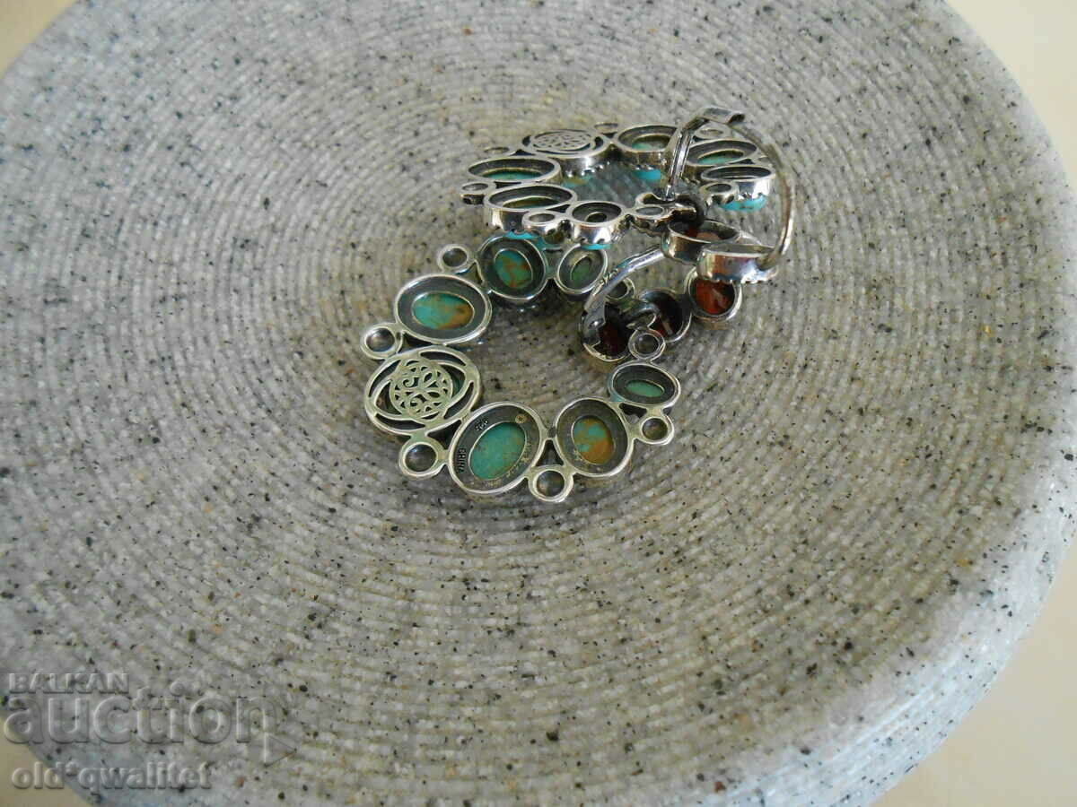 Сребърни обици, Камък: Гранат и Тюркоаз, Сребро 925 - 7 Сребърни обици, Камък: Гранат и Тюркоаз, Сребро 925 - 7