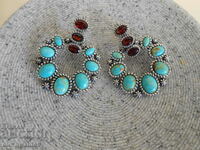 Silver earrings, Stone: Garnet and Turquoise, Silver 925