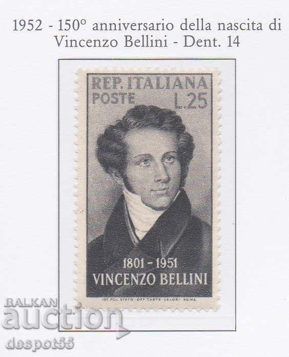 1952. Rep. Italia. 150 de ani de la nașterea lui Bellini.