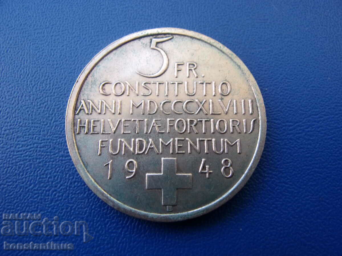 Switzerland 5 Francs 1948 UNC Rare