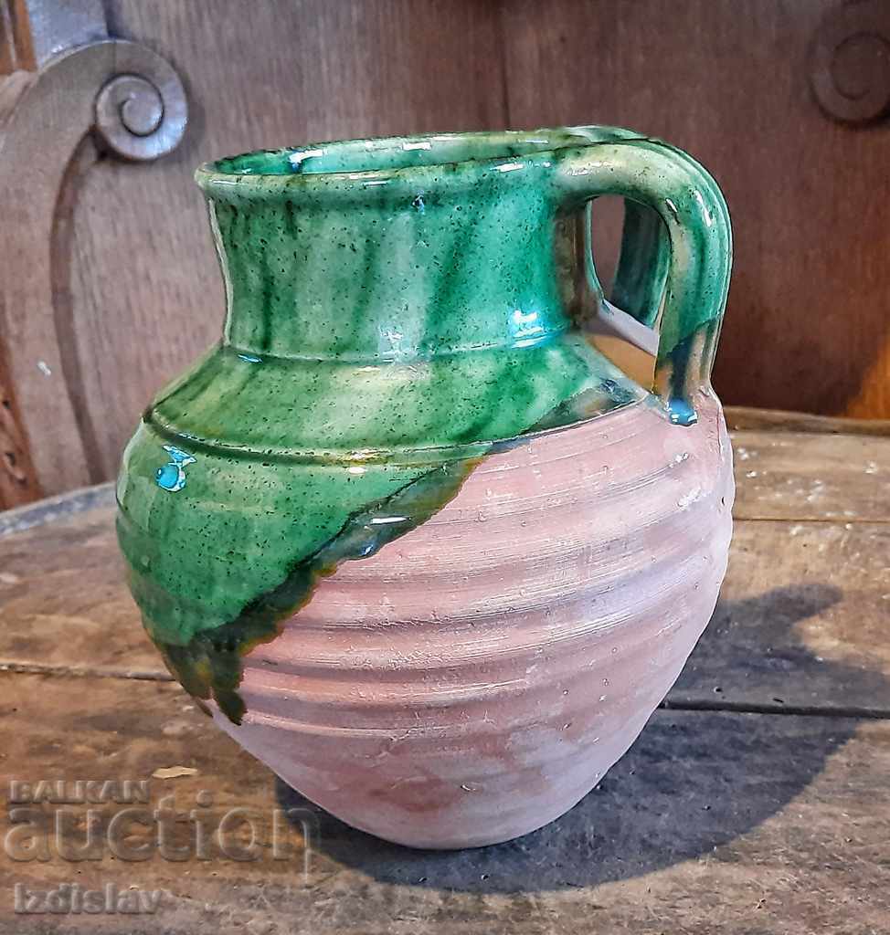 Old glazed pot with interesting handles - 5