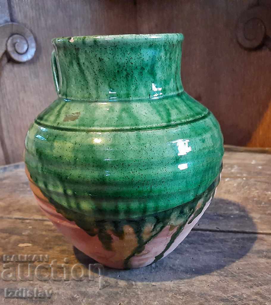 Old glazed pot with interesting handles - 6