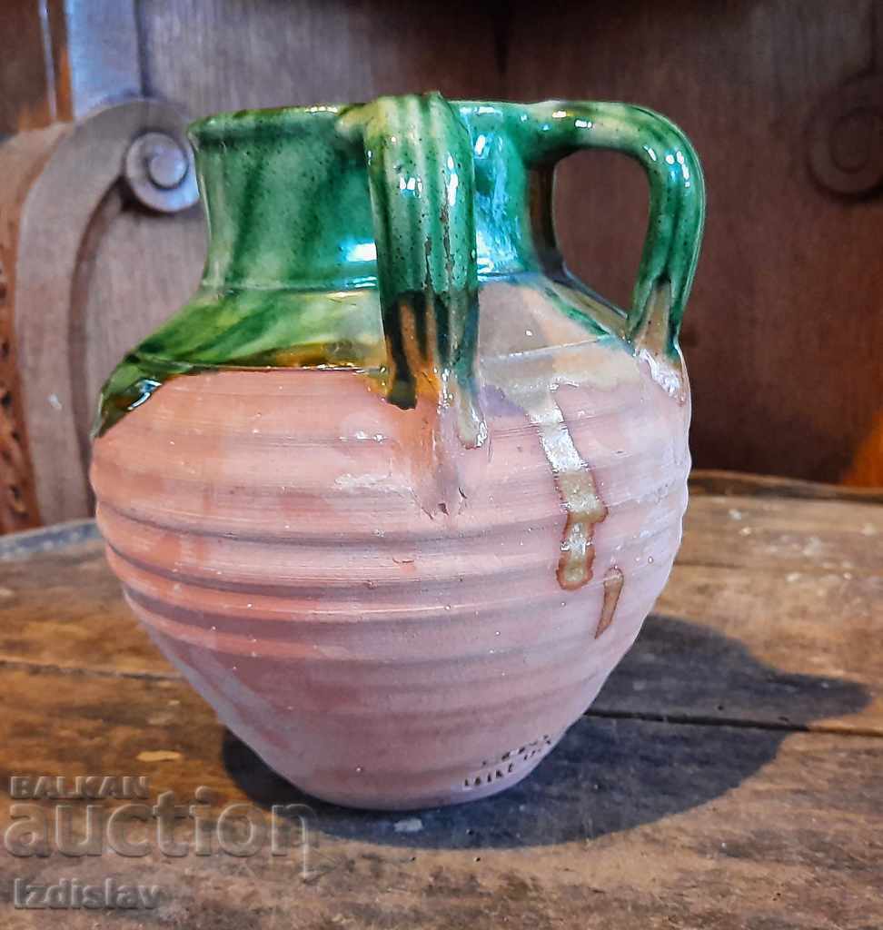 Old glazed pot with interesting handles - 7