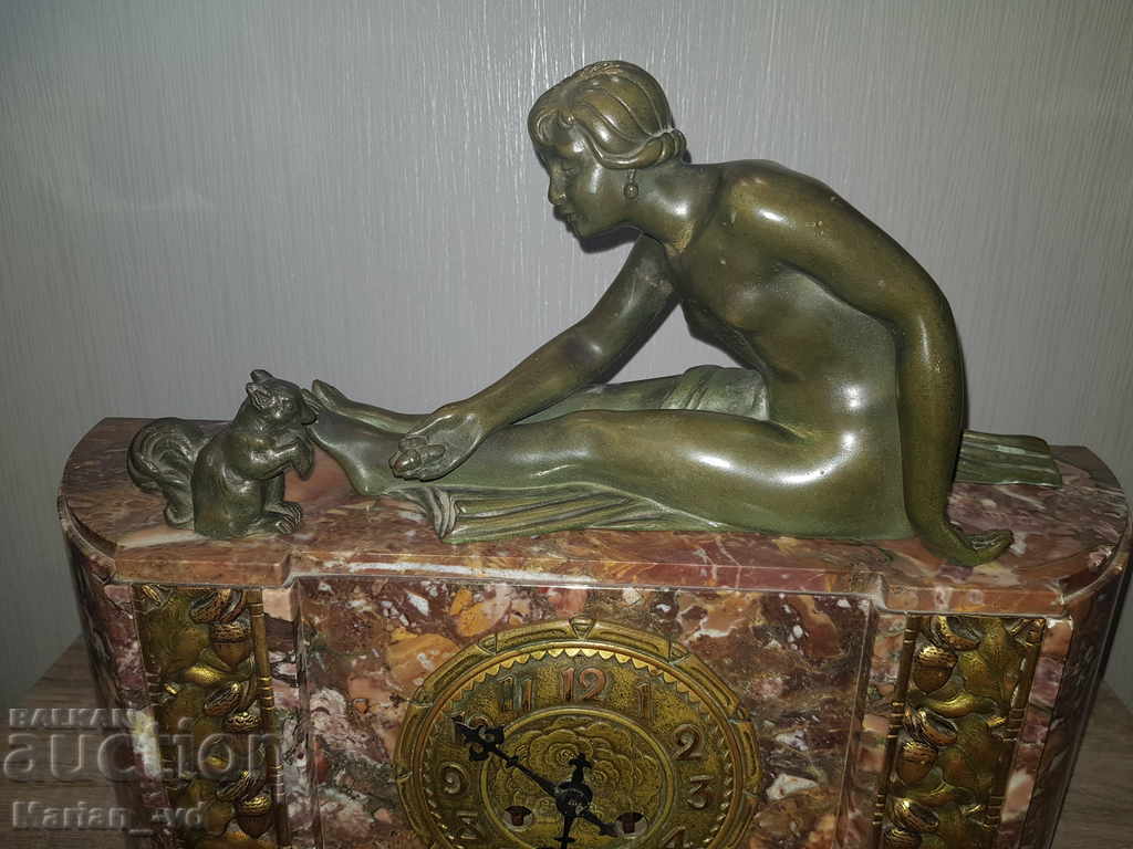 Auction  Old French art deco marble fireplace clock