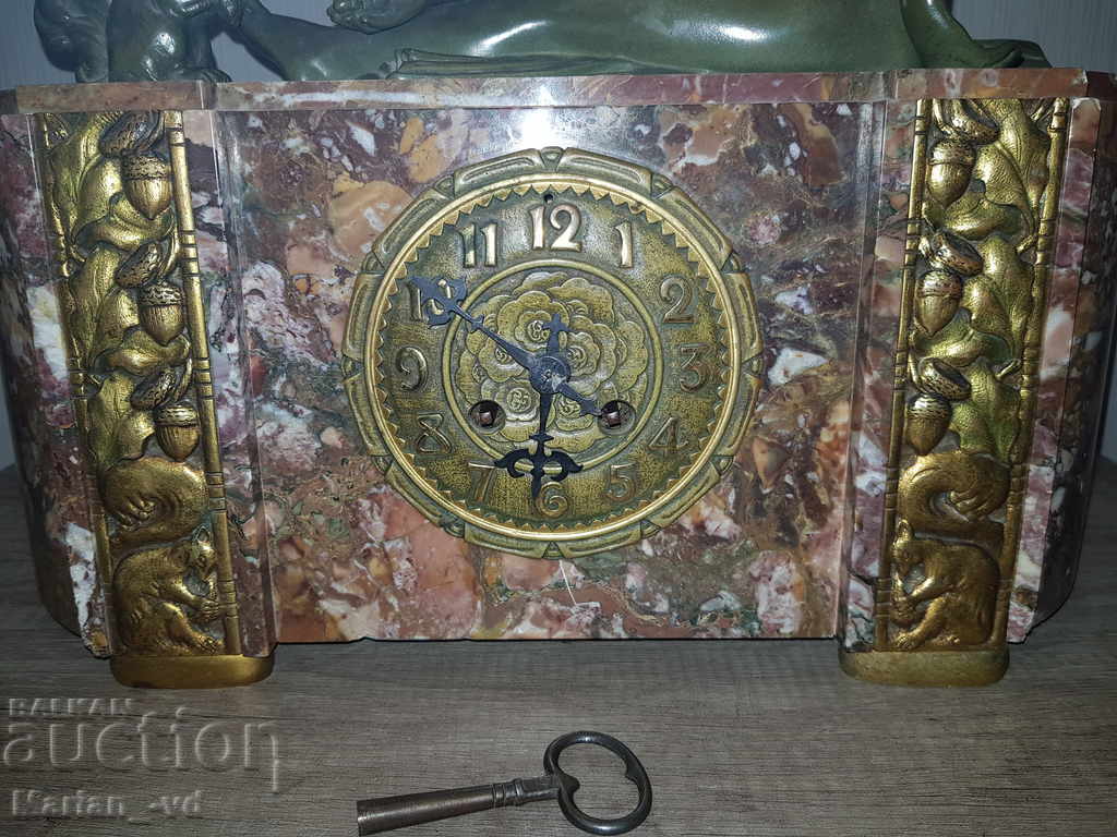 Old French art deco marble fireplace clock - 5