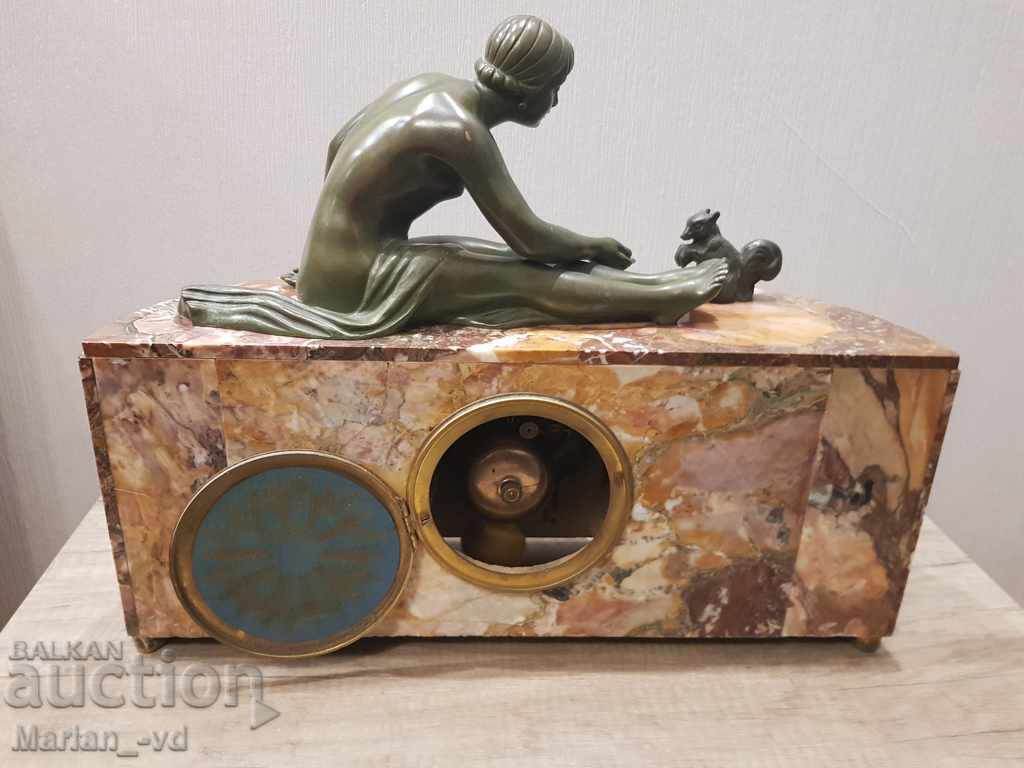 Old French art deco marble fireplace clock - 6