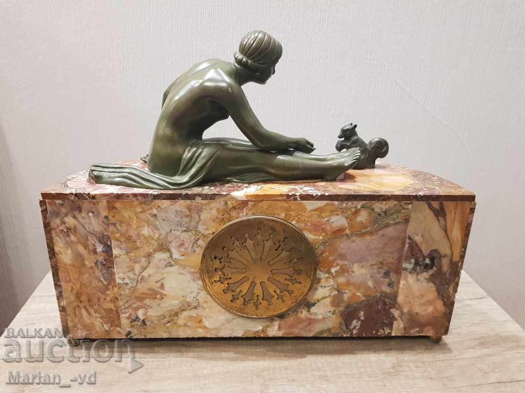 Old French art deco marble fireplace clock - 7