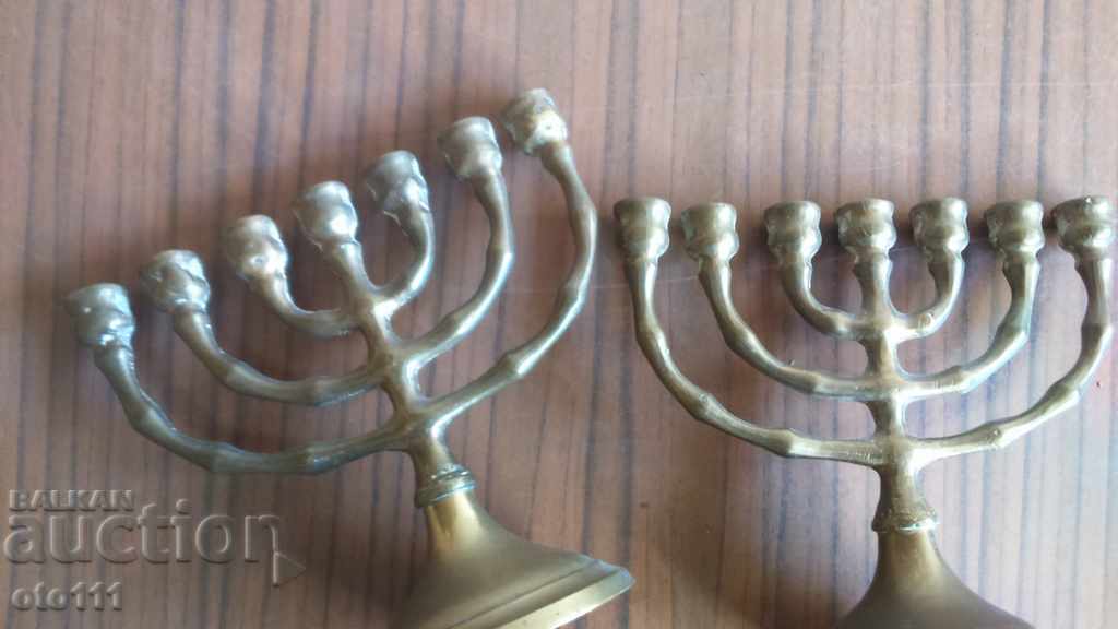 BRONZE JEWISH CANDLEHOLDER - 2 pieces - 5 BRONZE JEWISH CANDLEHOLDER - 2 pieces - 5
