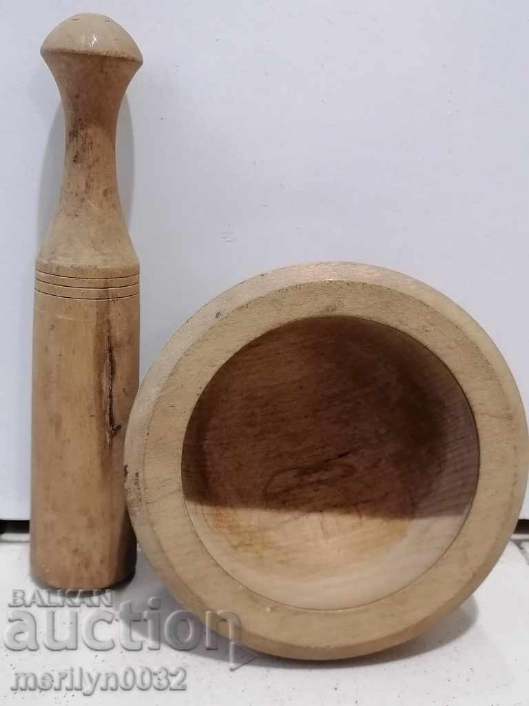 Auction  100 year old wood mortar, hammer, mortar, wood, wood