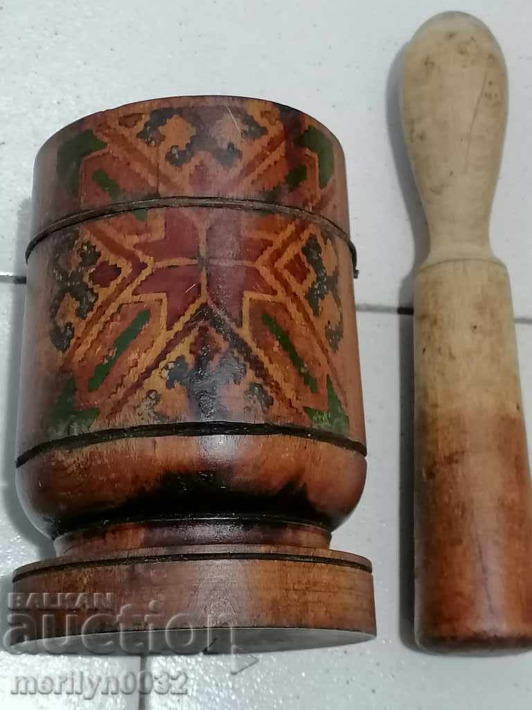130 year old wooden mortar, hammer, mortar, wooden, wood