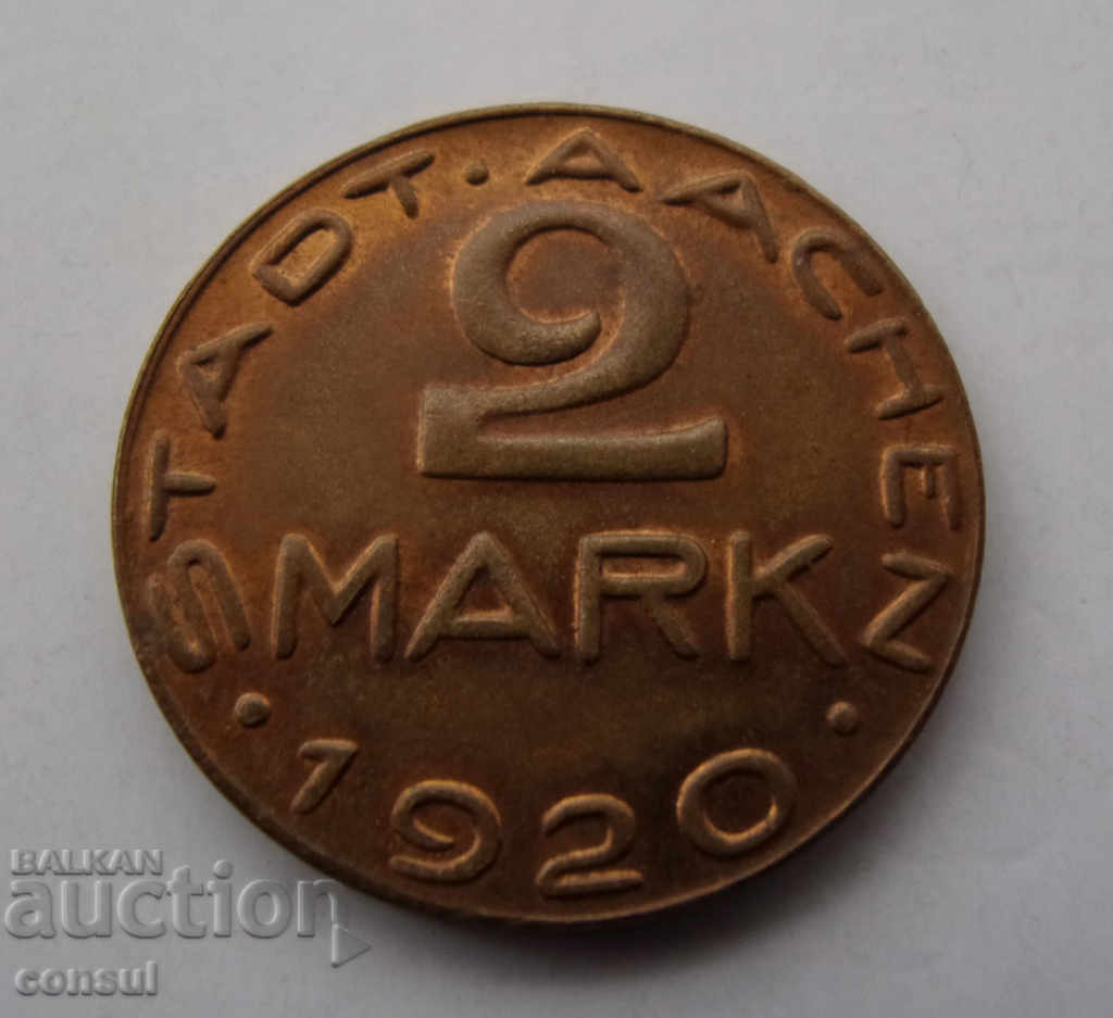 Германия-Аахен 2 марки 1920.БЗЦ