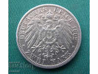 Германия-Прусия-Райх-2 марки 1902-сребърна монета.БЗЦ